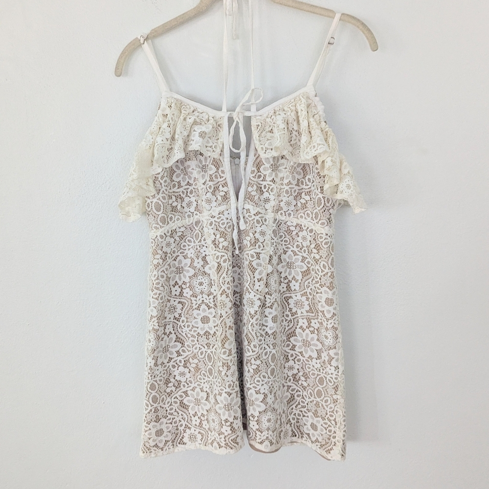 For Love & Lemons Rosemary Dress Lace Convertible Tie Cold Shoulder White Large